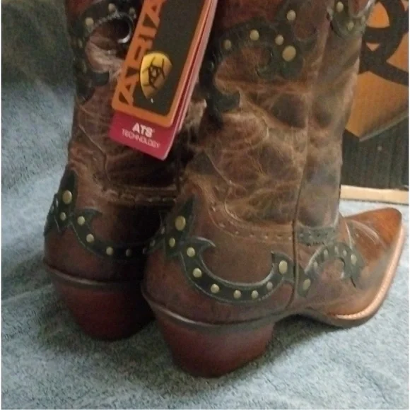 ARIAT ROGUE SKIPPY Brown Western Ostrich Cowboy Snip Toe Boot Size 9M Leather - Picture 4 of 15